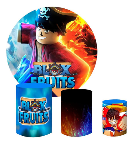Painel Redondo + Trio Capas Cilindros Blox Fruits 