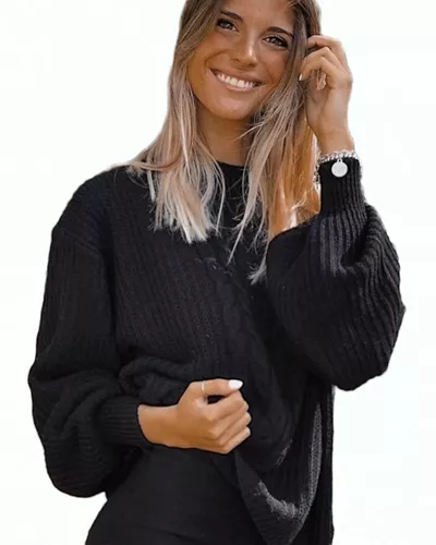 Sweater Mujer Escote En V Manga Globo Moda Dama Lana