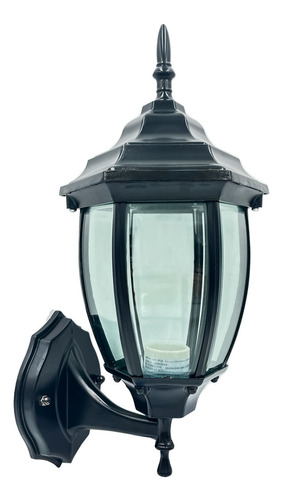 Farol Decorativo Español Negro De Aluminio Con Cristal Templado Para Exterior Rosca E26 Luminario Pared Muro Lf6cd/n Geopower