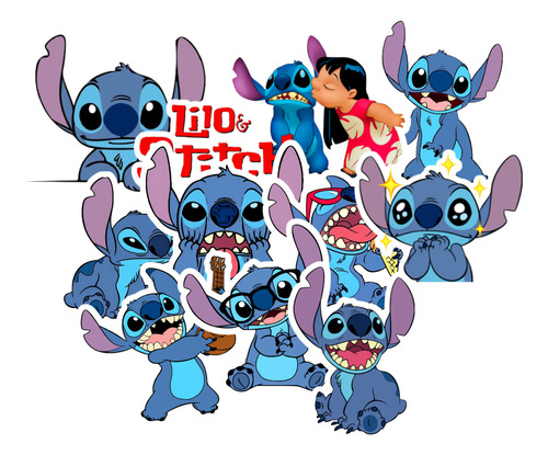 Stickers De Stitch Pack X10 Vinilo Resistentes Al Agua