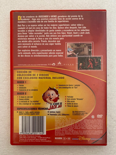 Dvd Los Increibles Disney Pixar Edicion Coleccion 2 Discos (Usado)