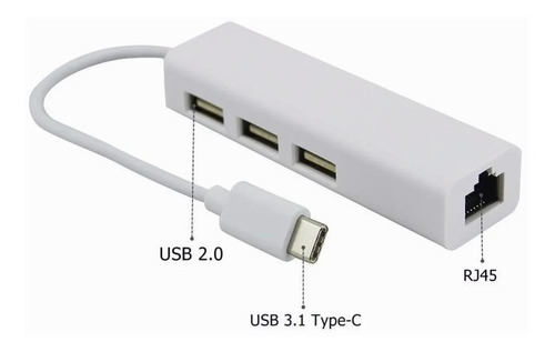 Imagen 5 de 8 de Adaptador Hub 3 Puertos Usb Type C Ethernet Rj45 3 Usb A 3.0