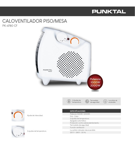 Caloventilador Punktal Pk-4780 3 Niveles Frio Calor Timer