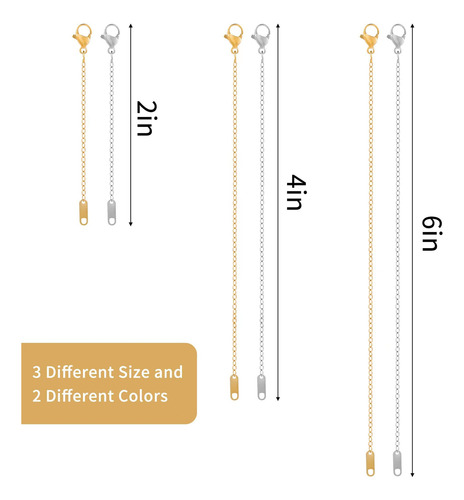Juego De 6 Extensores Collar Chapados Oro Plata 3 Tamaños