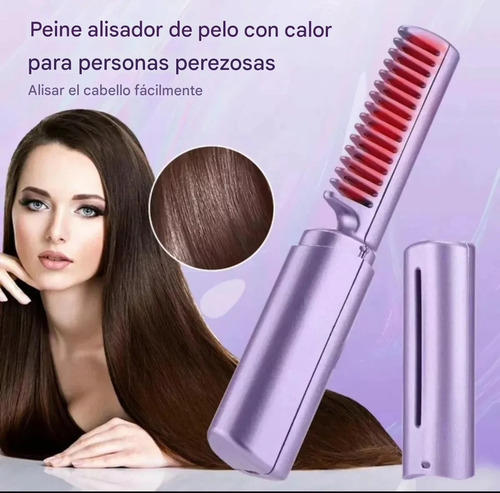 Peine Alisador Calentamiento Rápido Inalambrico Cepillo Usb Violeta