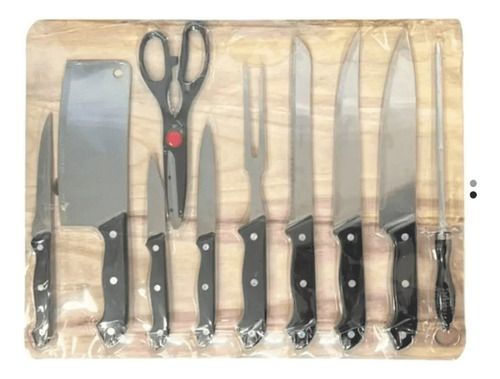 Set De 10 Cuchillos Tabla De Picar Tijera -afilador Pariller