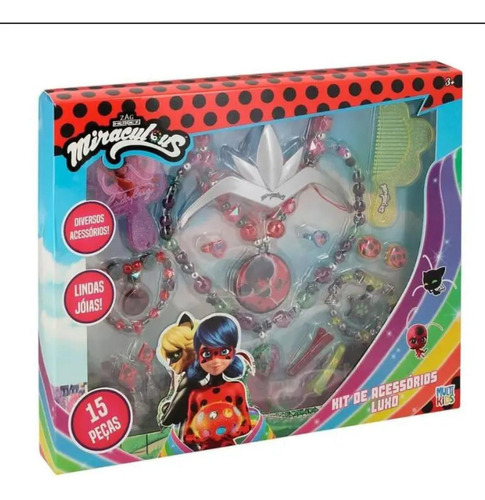 Kit De Acessórios Luxo Miraculous Ladybug 15 Peças Multikids Cor Cinza