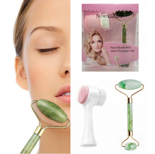 Escova Face Brush + Rolo Jade: Tratamento Facial Massagem