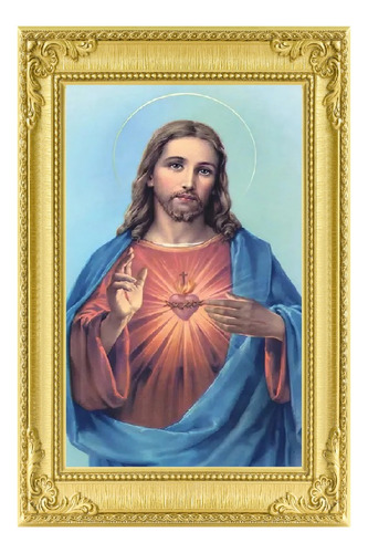 Vinilos Efecto Marco Cuadro Sagrado Corazon Jesus - 1mx60cm