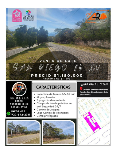 Venta Lote San Diego 74 Mz Xv Con Todos Los Servicios Y Proyecto Arquitectónico Incluído En Avenida Principal De Fracc Rancho San Diego Ixtapan De La Sal Edomex. 