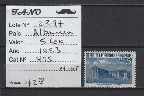 Lote2297 Albania 5 Lek Año 1953 Scott# 495 Mint