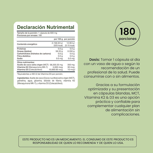 Entera Multivitaminico Mct Vitamina K2 Y D3 Mct 180 Caps Sfn