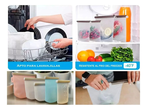 Bolsas De Silicona Reutilizable Set 240 360 500 1000 1500 Ml