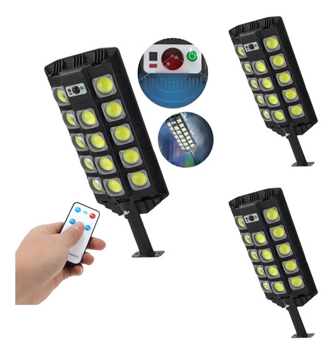 X3 Foco Led Solar Con Sensor Movimiento Y Control Farol Led