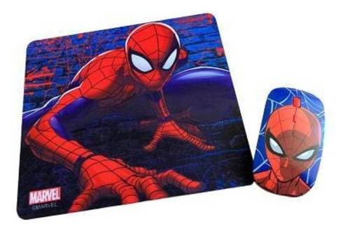 Kit Mouse Inalámbrico Y Mouse Pad Spider Man Color Rojo