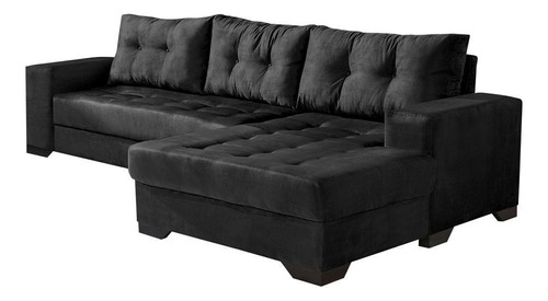 Sofá 2 Lugares Bia C/ Chaise Suede Preto - Império Estofados