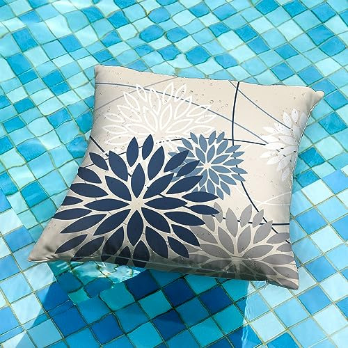 Funda De Almohada Floral Azul Y Gris 18x18 Juego De 2 Imperm