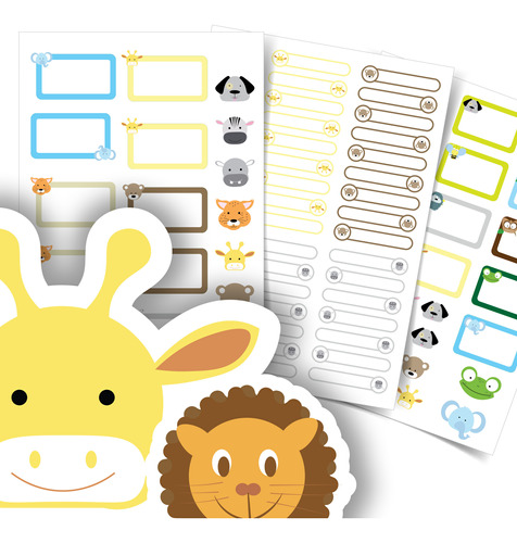 Etiquetas Personalizadas Escolares Animais Safari Kit Jumbo
