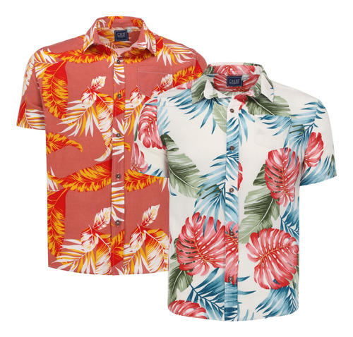 Paquete 2 Camisas Hawaianas Manga Corta Hombre Playa Comoda