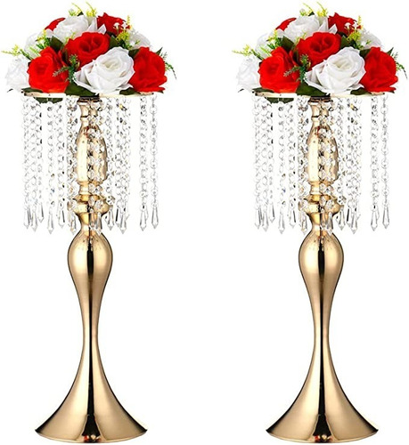 2 Floreros Candelabros Centros D Mesa Dorados C/diamantes