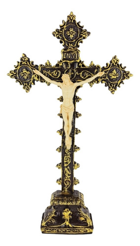 Crucifixo De Mesa Em Resina Barroco Estilo Italiano 28cm