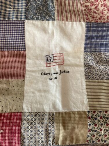 Primitive Style Hand Sewn Mini Quilt Hanging Americana Sum