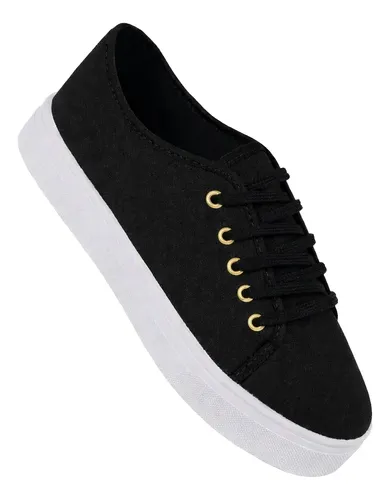 Tênis Feminino Casual Slipon Preto Branco Confortavel Sapato