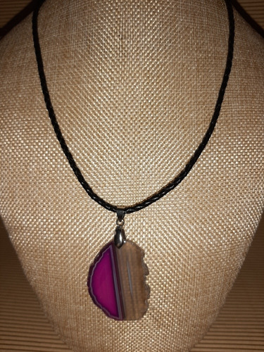 Collar De Agata Y Cordon De Cuero