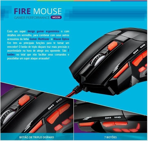 Kit 2 Mouse Gamer Multilaser 2400 Dpi Usb Mo236 + Nfe