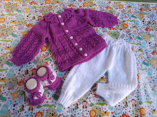 Conjunto Bebé Tejido Talle 2 Violeta Y Blanco Violeta Y Blanco 3-6 M