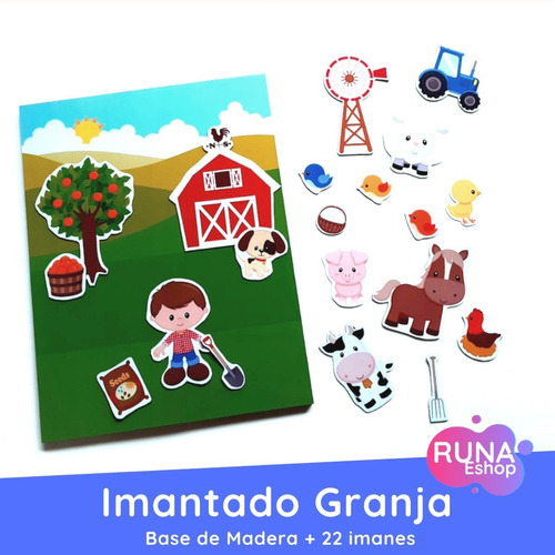 Juego Magnético - Base Imantada + 22 Figuras De La Granja