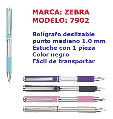 Boligrafo Pluma Zebra 7902 1mm  Lote 3 Pzas Incluye Envio