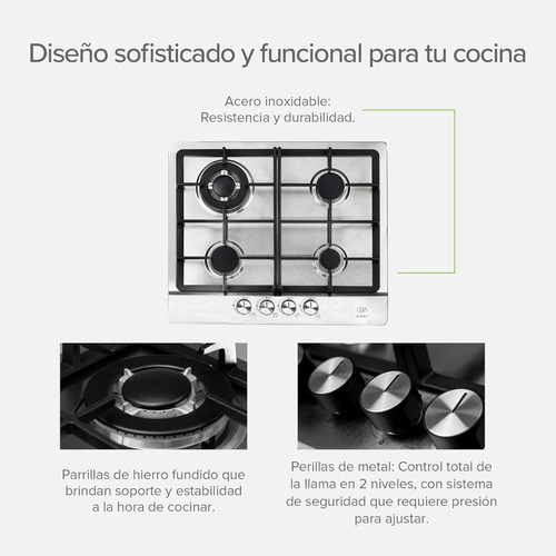 Avera Parrilla Gas 4 Quemadores Lp Plateado