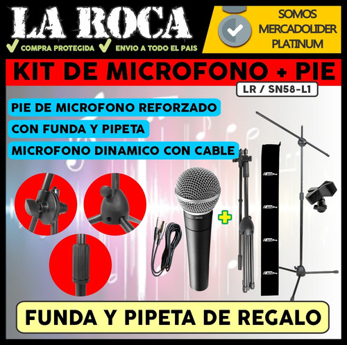 Imagen 3 de 10 de Combo Microfono Parquer Sn58b + Pie Microfono Funda Cable