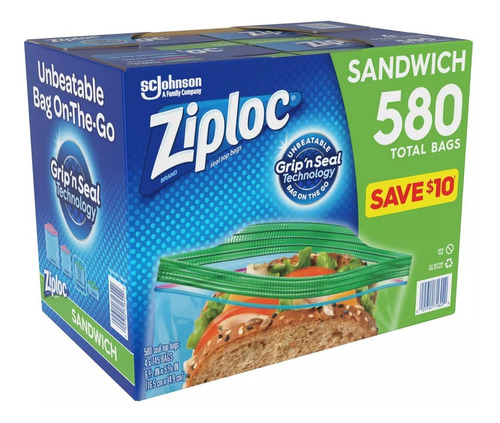 Imagen 1 de 6 de Ziploc Bolsas Para Sandwich 580 Piezas (4 Cajas De 145 C/u)