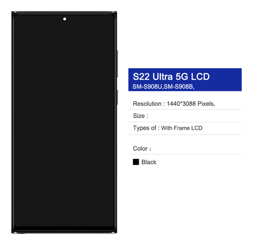 Okbichi Incell Pantalla Para Samsung Galaxy S22 Ultra Con Marco Sm-s908b Sm-s908b/ds Sm-s908u Sm-s908u1 Sm-s908w Sm-s908n Sm-s9080 Sm-s908e Sm-s908e/ds