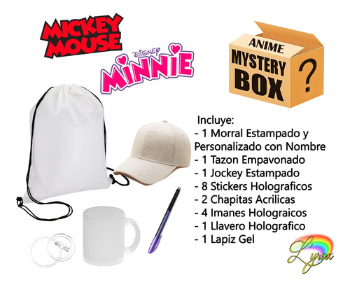 Mickey Y Minnie Mystery Box Tazon Lapiz Jockey Chapita 