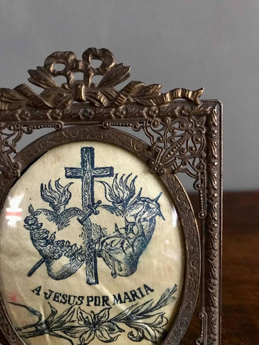 Muy Antiguos Porta Retratos Con Imágenes Religiosas Bronce ! (Usado)