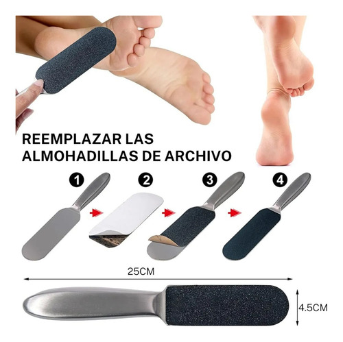 Lima De Pie De Manicura Profesional, Reutilizable, Acero Ino Plateado