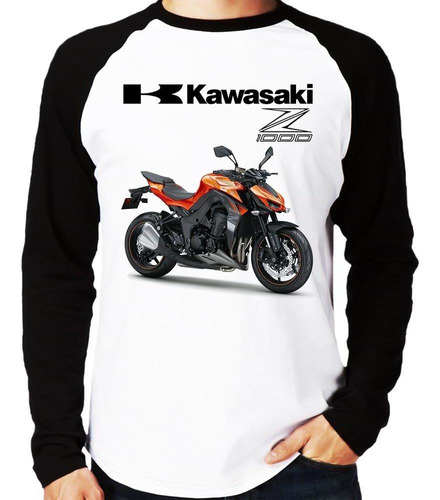 Camiseta Raglan Moto Kawasaki Z 1000 Laranja Longa