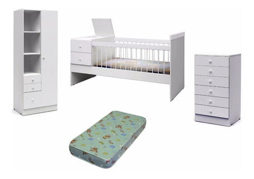 Imagen 1 de 5 de Cama Cuna Funcional + Colchón + Placard + Chifonier