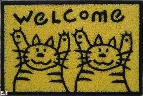 Tapete Capacho Personalizado Welcome Gatos Amarelo