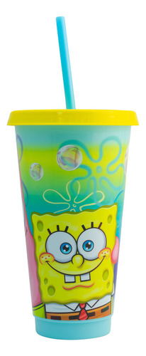 Vaso De Plástico Con Tapa Y Popote Personajes Animados 680ml Color Bob Esponja