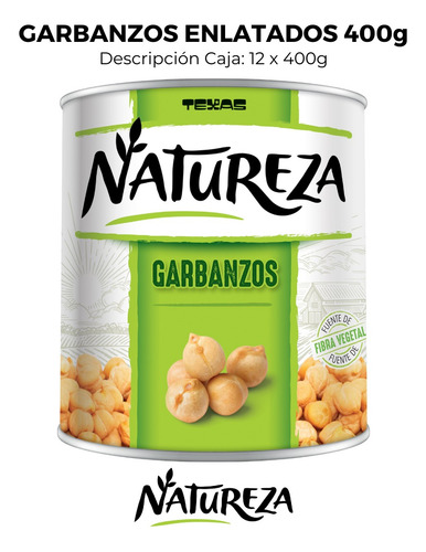 Imagen 2 de 3 de Garbanzos Enlatados Caja De 12 Unid De 400g