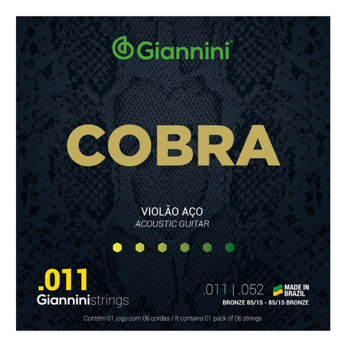 Encordoamento Violão Aço Giannini Cobra Br 85/15 011 Geeflk 