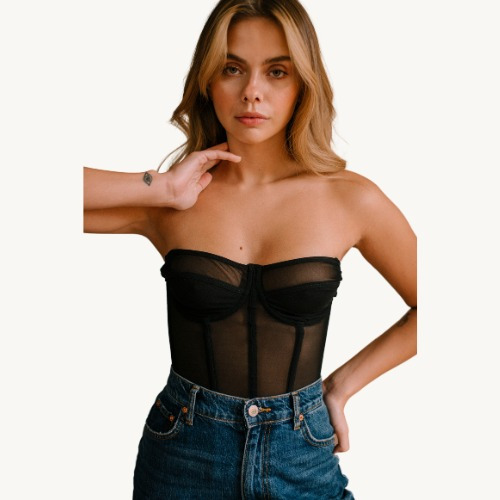 Corset Paloma,strapless,top,blusa,bustier,negro,transparente