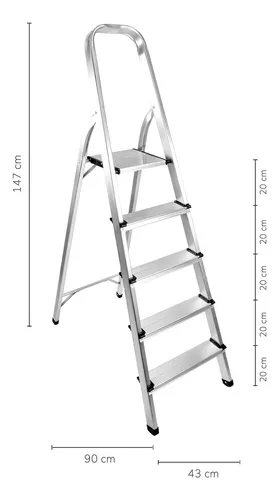 Escalera Plegable Relan De Aluminio 5 Peldaños Color Silver