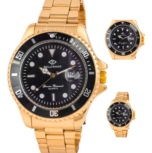 Relógio Masculino Grande Dourado Gmt Luxo Master Calendário