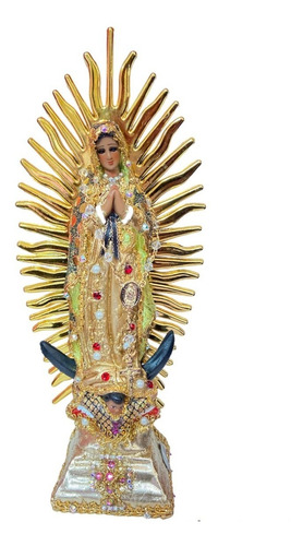 Virgen Guadalupe Bulto Incrustaciones Doradas 27 Cm
