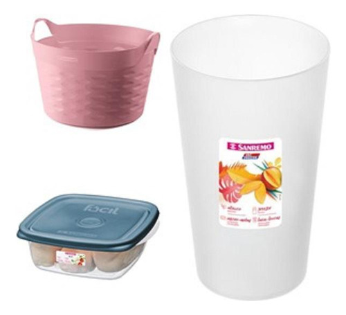 Kit Com Cesta +2 Potes 400ml +1 Copo Plastico Sanremo Rosa